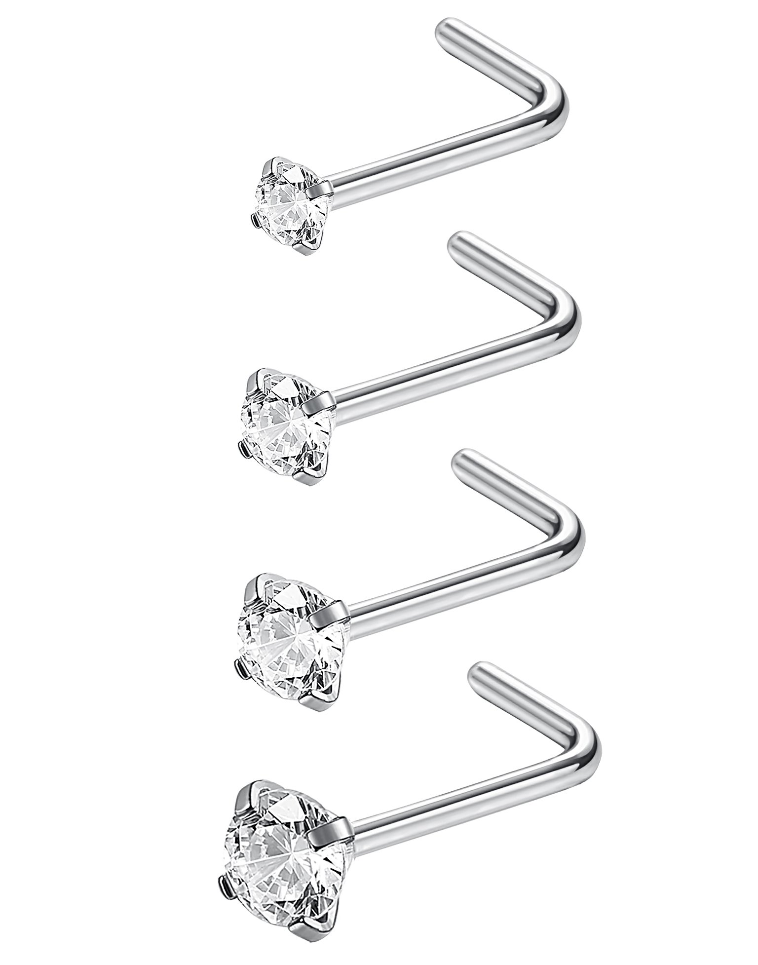 Jstyle 20G 4Pcs Stainless Steel Nose Rings Studs L-Shape Piercing Body Jewelry 1.5mm 2mm 2.5mm 3mm