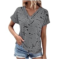 Womens Summer V Neck Blouses Sexy Trendy T-Shirt Short Sleeve Casual Tops 2024 Fashion Resort Tunic Blouses Tee