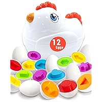 Toddler Chicken Easter Eggs Toys for Ages 1-3, 2-4, 3-5, Toddler Easter Basket Stuffers Prefilled with 12 Toy Eggs Inside Fillled, Montessori Toys Easter Gifts for Kids Babies Boys Girls