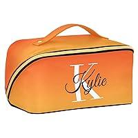 Orange Gradient Personalized Makeup Bag Custom Cosmetic Bags for Women Travel Makeup Bags for Women Cosmetic Bag Organizer Makeup Pouch Toiletry Bag for Travel Daily Use Cosmetics