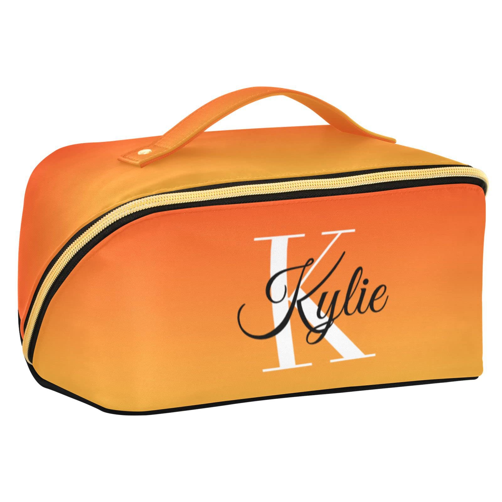 Sinestour Orange Gradient Personalized Makeup Bag Custom Cosmetic Bags for Women Travel Makeup Bags for Women Cosmetic Bag Organizer Makeup Pouch Toiletry Bag for Travel Daily Use Cosmetics