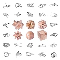 ﻿RLYLF 30Pcs Brain Teaser Puzzles for Puzzle Games Educational Toys Mind Puzzles Wooden and Metal Puzzles 3D Puzzles Unlock Interlock IQ Puzzles Box