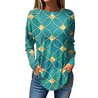 Long Sleeve Shirts for Women Print Vintage Casual Ethnic Loose Fit with Round Neck Plus Size Long Blouses