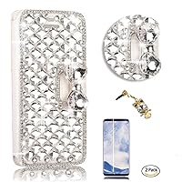 STENES Galaxy S9 Case - STYLISH - 3D Handmade Square Lattice Bowknot Wallet Card Slots Fold Leather Cover Case Night Owl Dust Plug,Screen Protector For Samsung Galaxy S9 - White