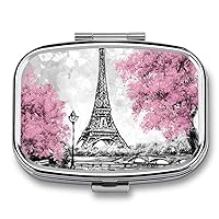 2 Compartment Mini Pill Box, Oil Painting Art Paris France Eiffel Tower Small Pill Case Travel Daily Mini Pill Holder Portable Medicine Vitamin Pill Organizer