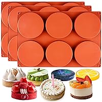 Round Disc Baking Silicone Mold 6-Cavity, 4inch, Circle Epoxy Resin Tray, Chocolate Cake Pie Custard Tart Muffin Sandwiches Eggs Bakeware, Soap Concrete Cement Plaster Pan, 3-Bundle
