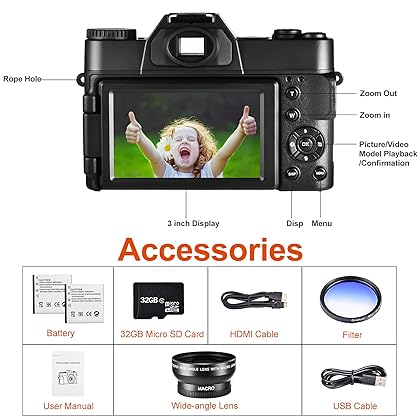 4K Digital Vlogging Camera for YouTube Autofocus Camcorder for Photography 48MP Video Camera with WiFi Connection 3.0
