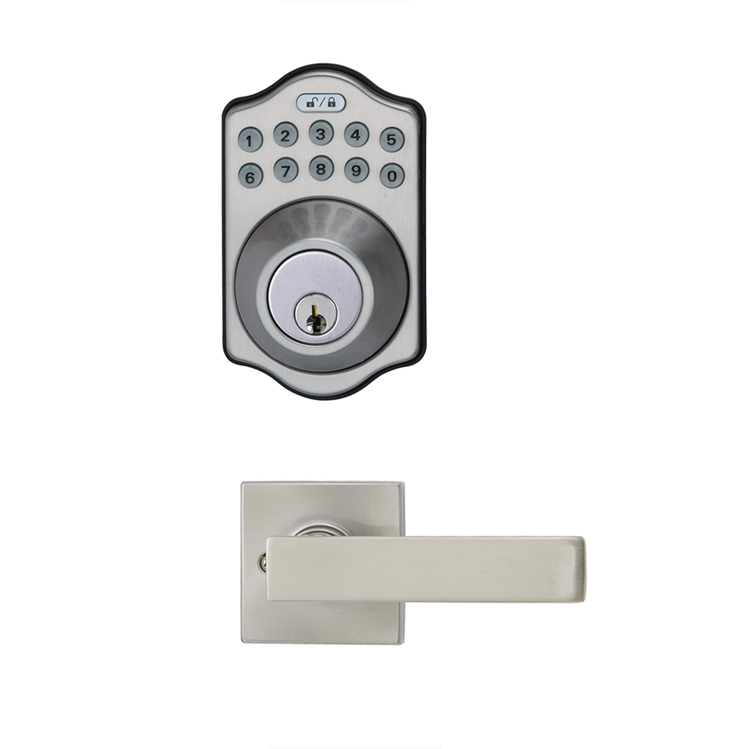 Amazon Basics Traditional Electronic Keypad Deadbolt Door Lock with Passage Lever - Satin Nickel