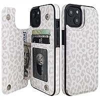 HAOPINSH for iPhone 13 Case Wallet with Card Holder, White Leopard Cheetah Pattern Back Flip Folio PU Leather Kickstand Card Slots Case for Women Girls, Double Magnetic Clasp Shockproof Cover 6.1