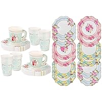 Talking Tables TS6-CUPSET Disposable Truly Scrumptious Party Vintage Floral Tea Cups and Saucer Sets, Mint Green & Truly Scrumptious Floral Plates for a Tea Party, Wedding, Multicolor (1)