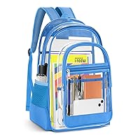 Clear Backpack, Heavy Duty PVC Transparent Backpack with Reinforced Straps, See Through Multiple Pockets Large Capacity Bookbag for Concert Sport Event Work Security Travel Festival Blue