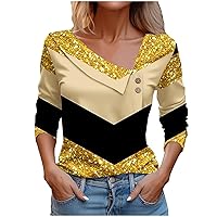 Long Sleeve Tops for Women Color Block V Neck Shirts 2024 Trendy Spring Blouse for Business Casual Tunic Tops Shirts