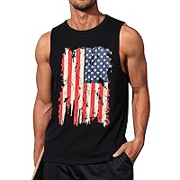 Mens Tank Tops Independence Day American Flag Print Patriotic Shirts Crew Neck Sleeveless Loose Comfy Casual T-Shirt