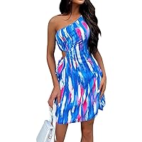 Women's Summer Dresses, Sexy One Shoulder Neck Tie Dyed Printed Dress Short Skirt Cocktail for Women, S, XXL
