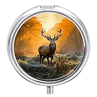 Deer in The Grass Pill Box Pill Container Holder 3 Compartment Metal Pill Organizer Travel Medicine Organizer Portable Pill Box for Pocket to Hold Pills Vitamin
