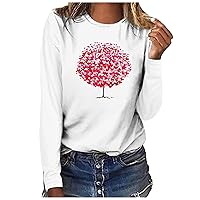 2024 Spring Love Heart Tree Graphic Shirts for Women Valentines Day Casual Tops Long Sleeve Crewneck Trendy T-Shirts