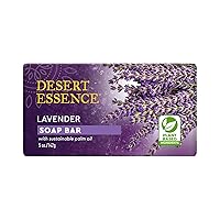 Desert Essence Lavender Soap Bar - 5 Oz - Promotes Cell Regeneration - Refreshing Rich Scent - Tea Tree Oil - Aloe Vera - Jojoba & Palm Oil - Cleanses & Soothes Skin