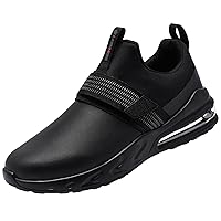 LARNMERN Non Slip Work Shoes for Men Kitchen Chef Slip Resistant Shoe Waterproof Food Service Restaurant Slip on Sneakers Walking and Casual Air Cushion Working Footwear Black