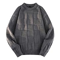 Mens Crewneck Sweater Waffle Textured Long Sleeve Knitted Sweaters Unisex Casual Basic Jumper Pullovers for Couples