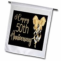 3dRose Happy 50th Anniversary Image Of Gold Bow and Ribbons - Flags (fl-377987-1)