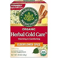 Organic Herbal Cold Care Elderflower Spice Herbal Tea, Warm & Comforting Seasonal Wellness, (Pack of 6) - 96 Tea Bags Total