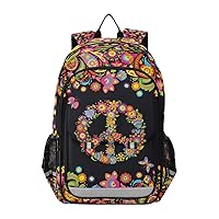 ALAZA Hippie Peace Symbol Paisley Flowers Laptop Backpack Purse for Women Men Travel Bag Casual Daypack with Compartment & Multiple Pockets
