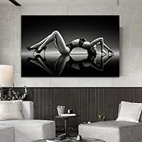 Black and White Sexy Women Red Wine Glasses Prints Large Canvas Framed Wall Art Pictures for Living Room Home Decor 35x50cm/14x20inch With-Frame Ready to Hang