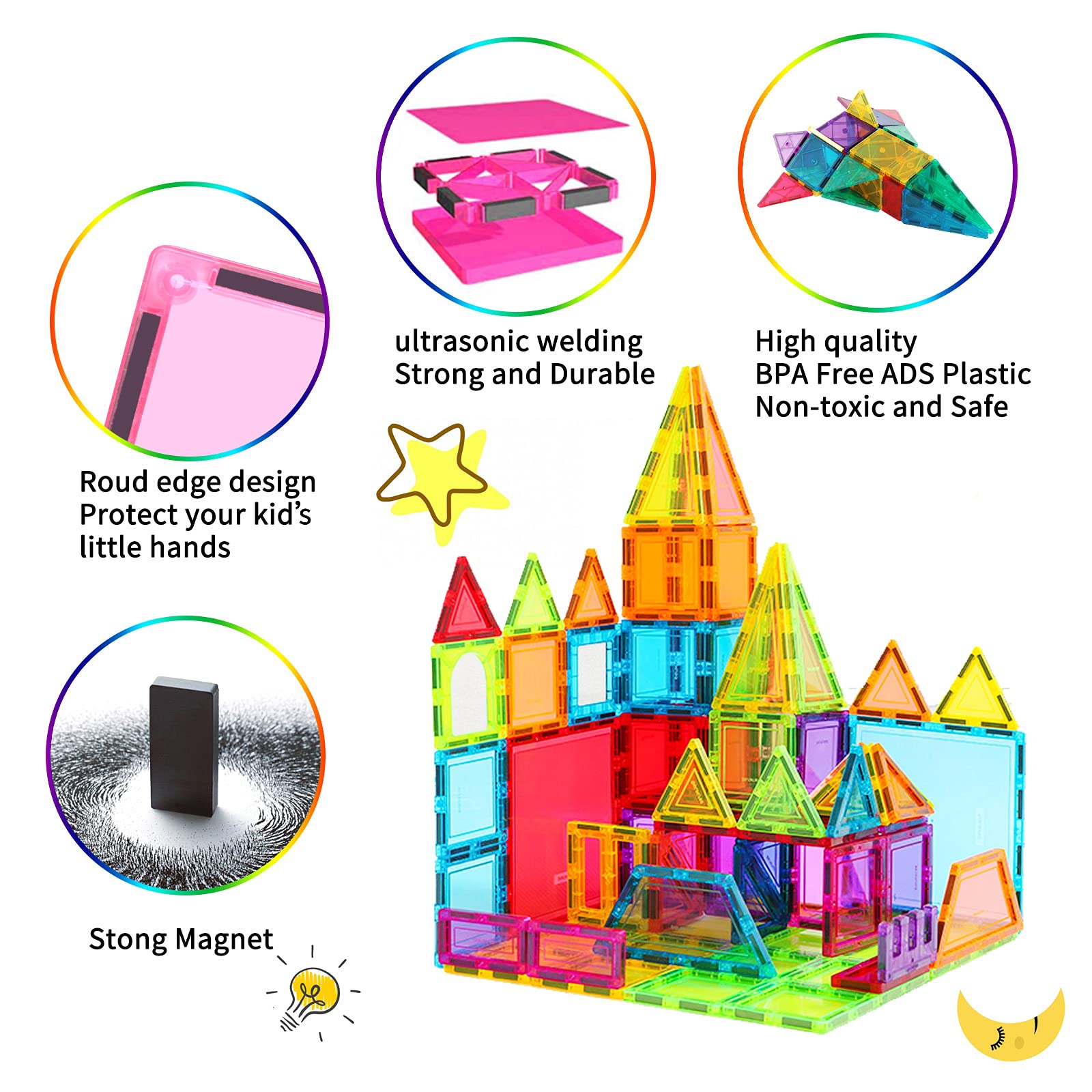 SUNHE YHK Kids Magnetic Tiles Toys, 100Pcs 3D Magnetic Building Blocks Tiles Set, Building Construction Educational STEM Toys for 3+ Year Old Boys and Girls