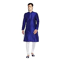 Indian Men's Silk Kurta Casual Shirt Pathani Kurta Ethnic Loose Fit Tunic Royal Blue