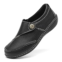 Women's Classic Casual Leather Loafers Cute Moc Toe Slip On Comfort Walking Flats Lightweight Work Shoes