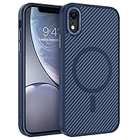 YINLAI Case for iPhone XR, Magnetic [Compatible with Magsafe] Carbon Fiber Metal Lens Frame+Buttons Support Wireless Charging Men Women Slim Shockproof Protective Phone Cover 6.1 Inch,Blue