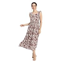 Women’s Printed A-Line Long Dress, Ruffled Square Neck Maxi Dress