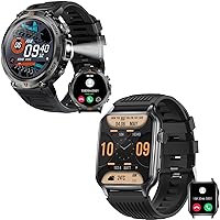 EIGIIS Military Smart Watch for Men with LED Flashlight 1.45” Rugged Waterproof Smart Watch Smart Watches for Men Women(Answer/Dial Calls) 1.96