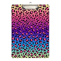 ALAZA Neon Rainbow Leopard Cheetah Clipboards for Kids Student Women Men Letter Size Plastic Low Profile Clip, 9 x 12.5 in, Sliver Clip