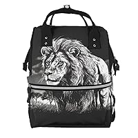 Diaper Bag Backpack Lion black white illustration Maternity Baby Nappy Bag Casual Travel Backpack Hiking Outdoor Pack