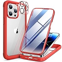 Miracase Glass Series Designed for iPhone 14 Pro Max Case 6.7 Inch, 2023 Upgrade Full-Body Bumper Case with Built-in 9H Tempered Glass Screen Protector, with Camera Lens Protector, Red