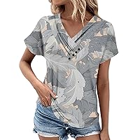 Sunflower Shirts for Women, Summer Tops Floral V Neck Short Sleeve Comfy Women's Oversized Tshirts, S, XXL