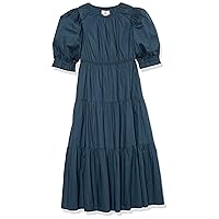 Amazon Essentials Girls' Cotton Blend Puff Sleeve Tiered Maxi Dress (Previously Amazon Aware)