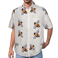 Funny Flying Bees Mens Short Sleeve Shirts Casual Button Down Lapel T-Shirt Summer Beach Tee Tops