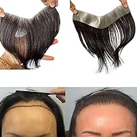 Frontal Hairpiece for Women Human Hair Extensions Forehead Hairline PU Skin Toppers Hair Replacement Toupee (0.78x6.29 Inch, 2 Dark Brown Color)