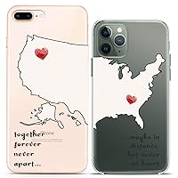 Matching Couple Cases Compatible for iPhone 15 14 13 12 11 Pro Max Mini Xs 6s 8 Plus 7 Xr 10 SE 5 Distance Love Clear Relationship Map Gift Girlfriend Quote Silicone Cover Anniversary Heart Slim