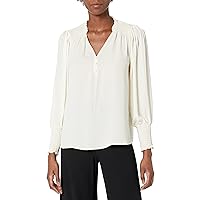 Zac & Rachel Women's Elegant Top with 3 Button Closure and Smocked Shoulders and Cuffs