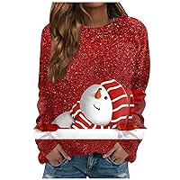 Womens Gifts for Christmas 2023 Basic Christmas Tree Graphic Printed Crewneck Long Sleeve Shirt Simple Holiday Outfits