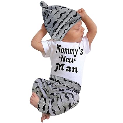 3Pcs Baby Boy Clothes Newborn Infant Bodysuit Summer Cotton Short Sleeve Romper +Pants+Hat Outfits Set