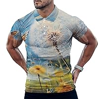 Dandelions Butterfly Mens Polo Shirts Casual Short Sleeve T Shirt Regular Fit Golf Shirts Funny Printed