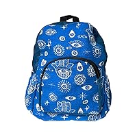 Evil Eye Pattern Large Backpack Hamsa Print Adjustable Strap Cushioned Fashion Handmade Bag Boho Accessories (Turquoise/Hamsa)