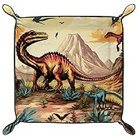 Dinosaur Volcano Microfiber Leather Dice Trays Folding for RPG DND Table Games, Leather Dice Holder Storage Box Portable Folding Rolling Dice Tray, 20.5x20.5cm