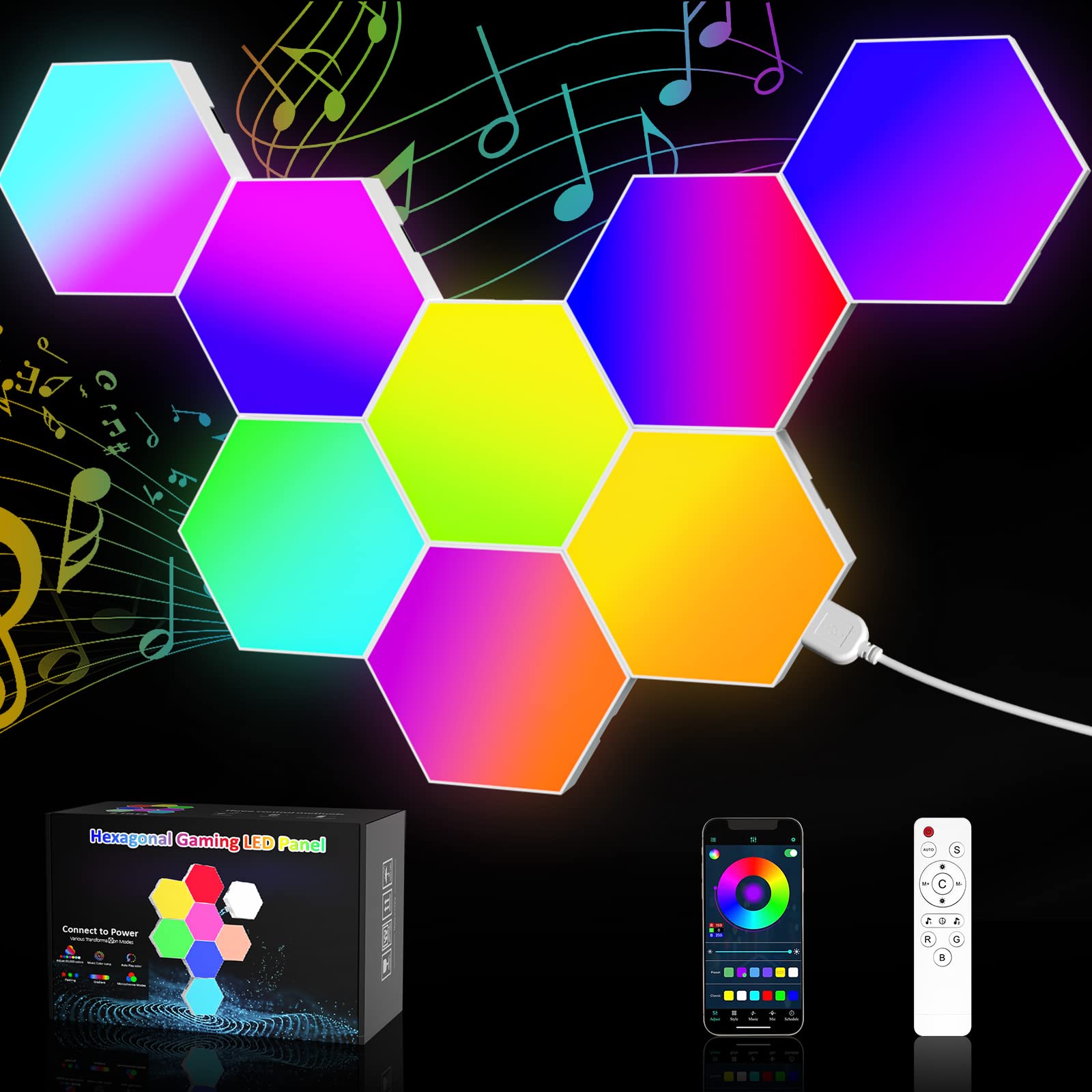 Mua NIUCOO 8 Pack Hexagon Lights for Wall Led - Music Sync RGB ...