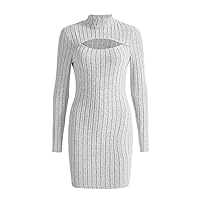 TLULY Dress for Women Cut Out Mock Neck Bodycon Dress (Color : Light Grey, Size : Medium)