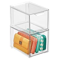 mDesign Plastic Closet Organizer Bin w/Pull Out Drawer - Slim Stackable Storage for Closet - Organization for Accessories, Bags, Totes, Small Linens, and More - Lumiere Collection - 2 Pack - Clear